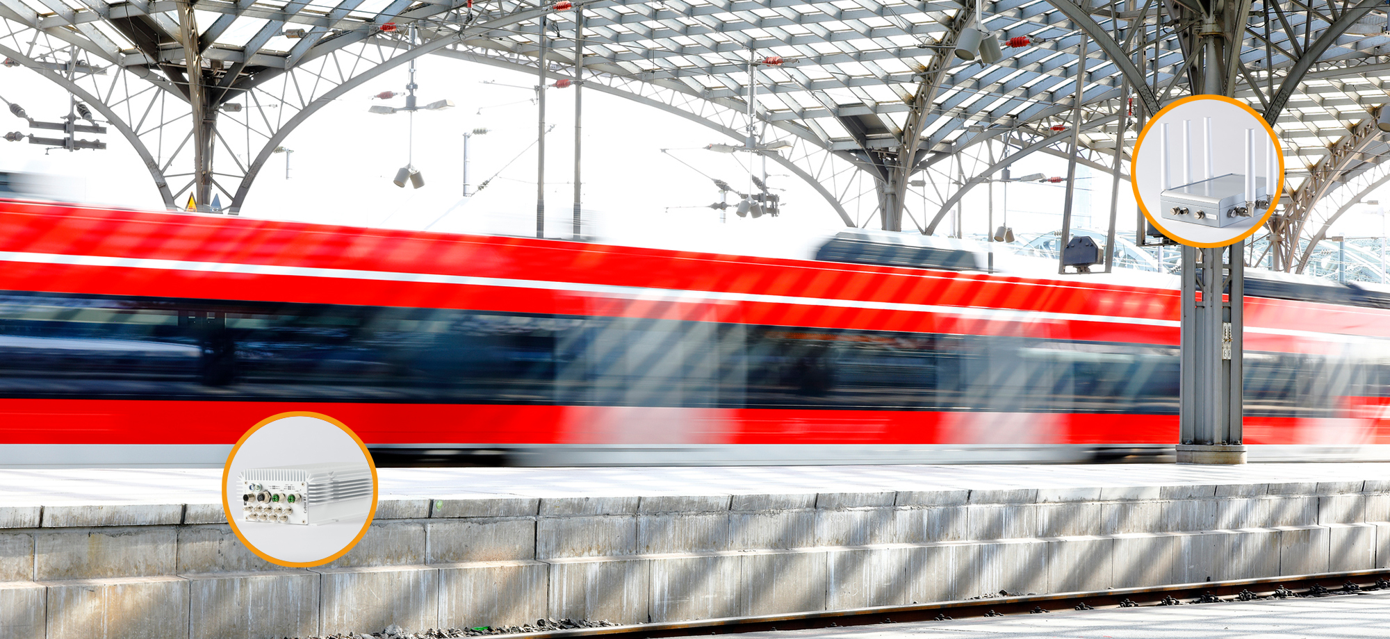 Intercity train entering a station concourse